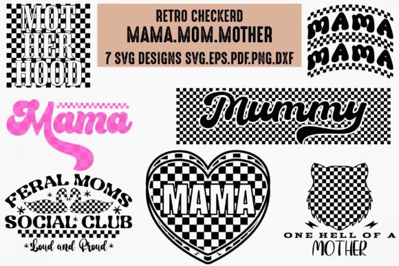 Retro Checkered Mama Graphics for Handmade Crafts