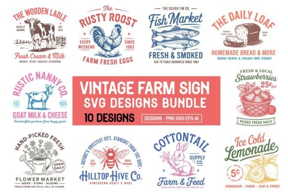 Vintage Farm Sign PNG SVG Designs for Crafts & Graphics